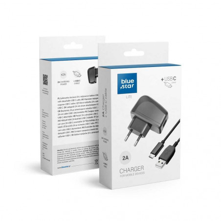 Reiseladegerät USB Type C Uniwersal 2A + Kabel Schwarz