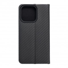 Apple iPhone 14 Pro Book Handytaschen LUNA Book Carbon Kohlenstoff-Faser, Elegant  Schwarz