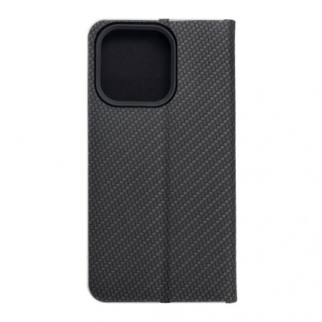 Apple iPhone 14 Pro Book Handytaschen LUNA Book Carbon Kohlenstoff-Faser, Elegant  Schwarz