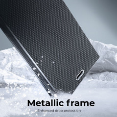 Apple iPhone 14 Pro Book Handytaschen LUNA Book Carbon Kohlenstoff-Faser, Elegant  Schwarz