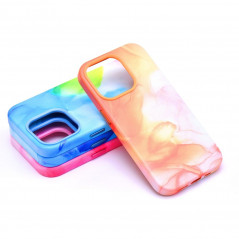 Apple iPhone 15 Plus Hülle Leather Mag Cover Elegant  MagSAFE  Orange Spritzer