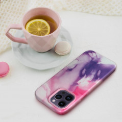 Apple iPhone 15 Plus Hülle Leather Mag Cover Elegant  MagSAFE  Lila Spritzer