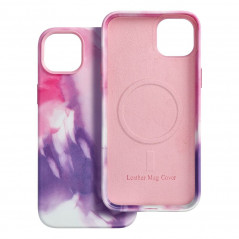 Apple iPhone 15 Plus Hülle Leather Mag Cover Elegant  MagSAFE  Lila Spritzer