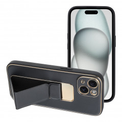 Apple iPhone 15 Hülle LEATHER Case Kickstand Schwarz