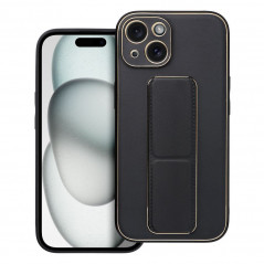 Apple iPhone 15 Hülle LEATHER Case Kickstand Schwarz