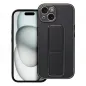 Apple iPhone 15 Hülle LEATHER Case Kickstand Schwarz