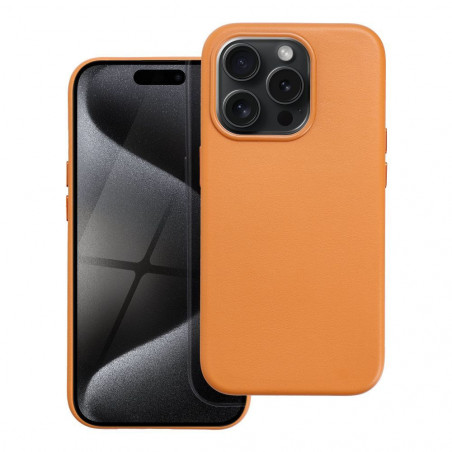 Apple iPhone 15 Pro Hülle Leather Mag Cover Elegant  MagSAFE  Orange