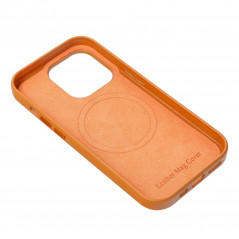 Apple iPhone 15 Pro Hülle Leather Mag Cover Elegant  MagSAFE  Orange