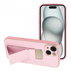 Apple iPhone 15 Hülle LEATHER Case Kickstand Rosa