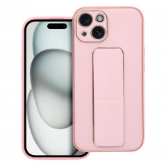 Apple iPhone 15 Hülle LEATHER Case Kickstand Rosa