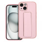 Apple iPhone 15 Hülle LEATHER Case Kickstand Rosa
