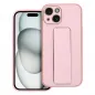 Apple iPhone 15 Hülle LEATHER Case Kickstand Rosa
