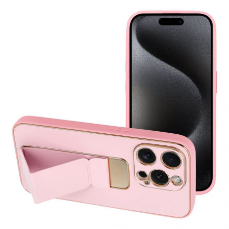 Apple iPhone 15 Pro Hülle LEATHER Case Kickstand Rosa