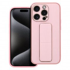Apple iPhone 15 Pro Hülle LEATHER Case Kickstand Rosa