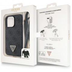 Apple iPhone 13 Pro Max Hülle Guess Metal Logo Starss Crossbody Elegant  Schwarz