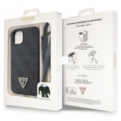 Apple iPhone 14 Hülle Guess Metal Logo Starss Crossbody Elegant  Schwarz