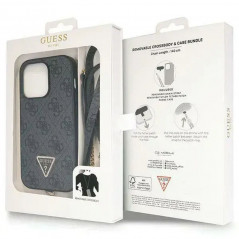 Apple iPhone 14 Pro Max Hülle Guess Metal Logo Starss Crossbody Elegant  Schwarz
