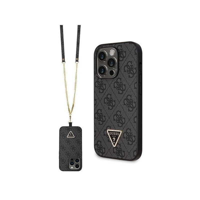Apple iPhone 14 Pro Hülle Guess Metal Logo Starss Crossbody Elegant  Schwarz