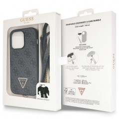 Apple iPhone 14 Pro Hülle Guess Metal Logo Starss Crossbody Elegant  Schwarz