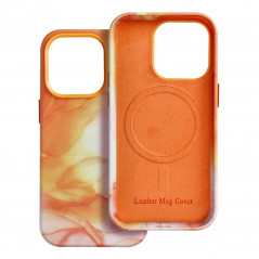 Apple iPhone 14 Pro Hülle Leather Mag Cover Elegant  MagSAFE  Orange Spritzer