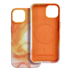 Apple iPhone 14 Hülle Leather Mag Cover Elegant  MagSAFE  Orange Spritzer