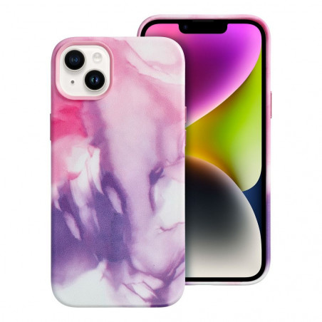 Apple iPhone 14 Plus Hülle Leather Mag Cover Elegant  MagSAFE  Lila Spritzer