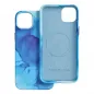 Apple iPhone 14 Plus Hülle Leather Mag Cover Elegant  MagSAFE  Blau Spritzer