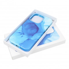 Apple iPhone 14 Plus Hülle Leather Mag Cover Elegant  MagSAFE  Blau Spritzer