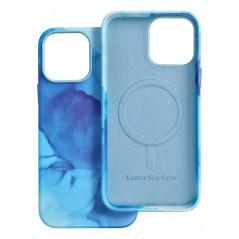 Apple iPhone 13 Pro Max Hülle Leather Mag Cover Elegant  MagSAFE  Blau Spritzer