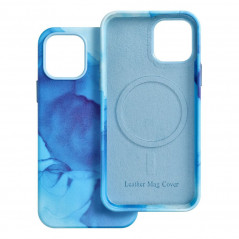 Apple iPhone 12 Hülle Leather Mag Cover Elegant  MagSAFE  Blau Spritzer