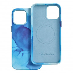 Apple iPhone 12 Pro Max Hülle Leather Mag Cover Elegant  MagSAFE  Blau Spritzer