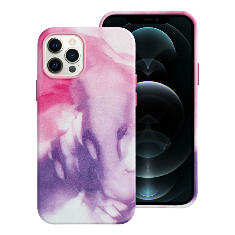 Apple iPhone 12 Pro Hülle Leather Mag Cover Elegant  MagSAFE  Lila Spritzer
