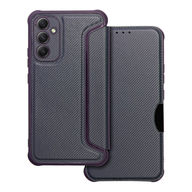 Samsung Galaxy A34 Book Handytaschen Razor Book Kohlenstoff-Faser, Kohlenstoffmuster  Blau 