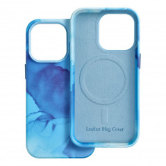 Apple iPhone 14 Pro Hülle Leather Mag Cover Elegant  MagSAFE  Blau Spritzer