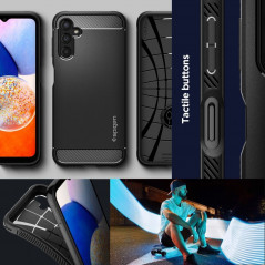 Samsung Galaxy A14 LTE Hülle Spigen Rugged Armor Kohlenstoff-Faser, Elegant  Matt Schwarz