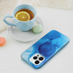 Apple iPhone 15 Plus Hülle Leather Mag Cover Elegant  MagSAFE  Blau Spritzer