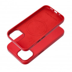 Apple iPhone 15 Hülle Leather Mag Cover Elegant  MagSAFE  Rot