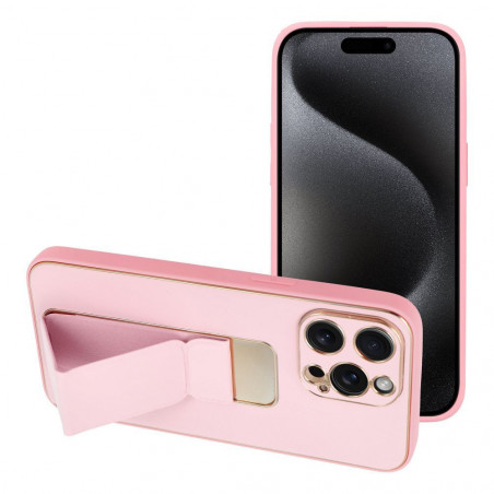 Apple iPhone 15 Pro Max Hülle LEATHER Case Kickstand Rosa