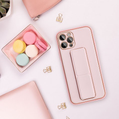 Apple iPhone 15 Pro Max Hülle LEATHER Case Kickstand Rosa
