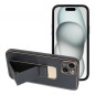 Apple iPhone 15 Plus Hülle LEATHER Case Kickstand Schwarz