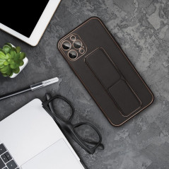 Apple iPhone 15 Plus Hülle LEATHER Case Kickstand Schwarz