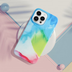 Apple iPhone 15 Plus Hülle Leather Mag Cover Elegant  MagSAFE  Farbspritzer