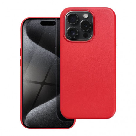 Apple iPhone 15 Pro Hülle Leather Mag Cover Elegant  MagSAFE  Rot