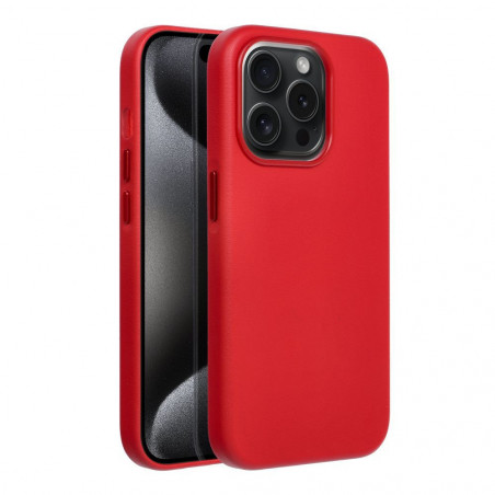 Apple iPhone 15 Pro Hülle Leather Mag Cover Elegant  MagSAFE  Rot