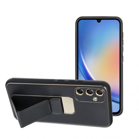 Samsung Galaxy A34 Hülle LEATHER Case Kickstand Schwarz