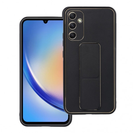 Samsung Galaxy A34 Hülle LEATHER Case Kickstand Schwarz