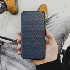 Apple iPhone 13 Pro Book Handytaschen Razor Book Kohlenstoff-Faser, Kohlenstoffmuster  Blau