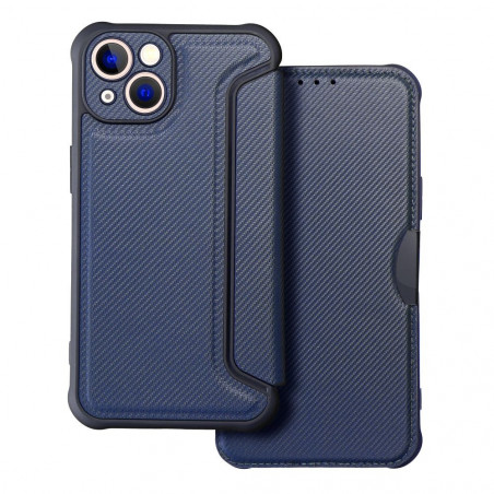 Apple iPhone 13 Book Handytaschen Razor Book Kohlenstoff-Faser, Kohlenstoffmuster  Blau