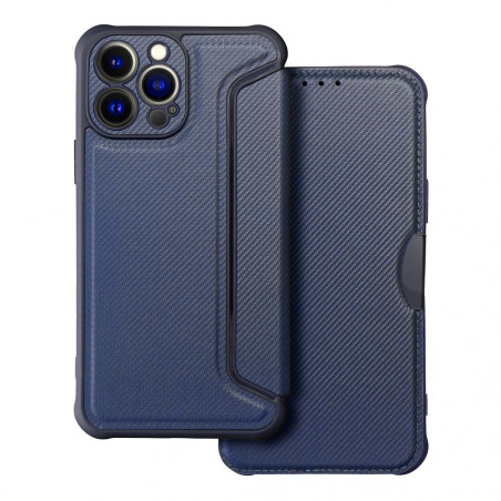 Apple iPhone 13 Pro Max Book Handytaschen Razor Book Kohlenstoff-Faser, Kohlenstoffmuster  Blau