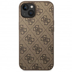 Apple iPhone 14 Plus Hülle Guess 4G Gold Logo Elegant  Braun